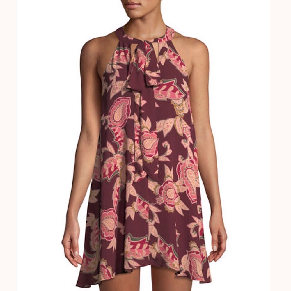 SHOW ME YOUR MUMU Tess Tie Neck A-Line Dress Red Floral Size XS